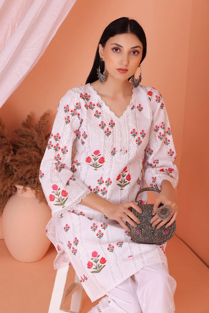 White Red Floral Embroidered Kurta Set