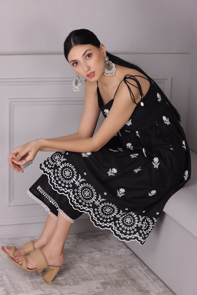 Black Chand Halter Embroidered Kurta