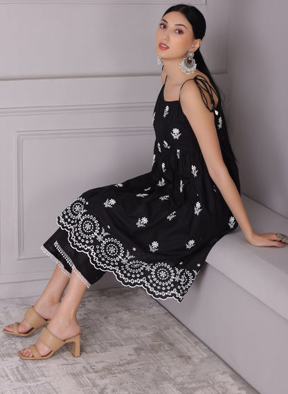 Black Chand Halter Embroidered Kurta