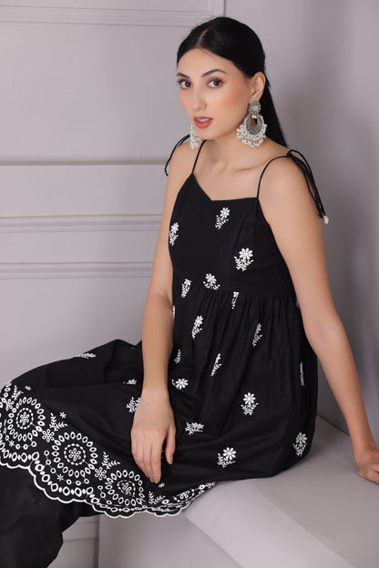 Black Chand Halter Embroidered Kurta