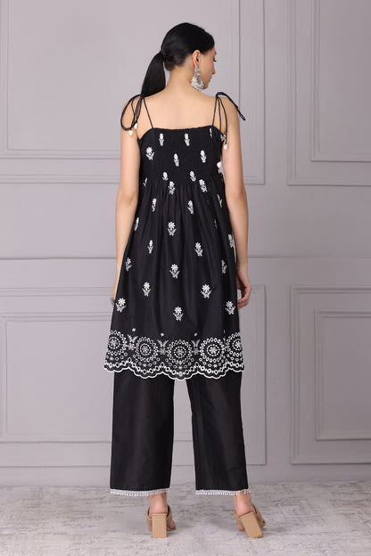 Black Chand Halter Embroidered Kurta
