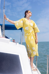 Lemon Tropical Ruched Dress