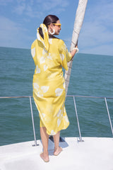 Lemon Tropical Ruched Dress