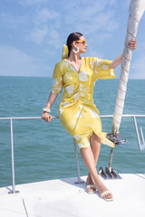 Lemon Tropical Ruched Dress