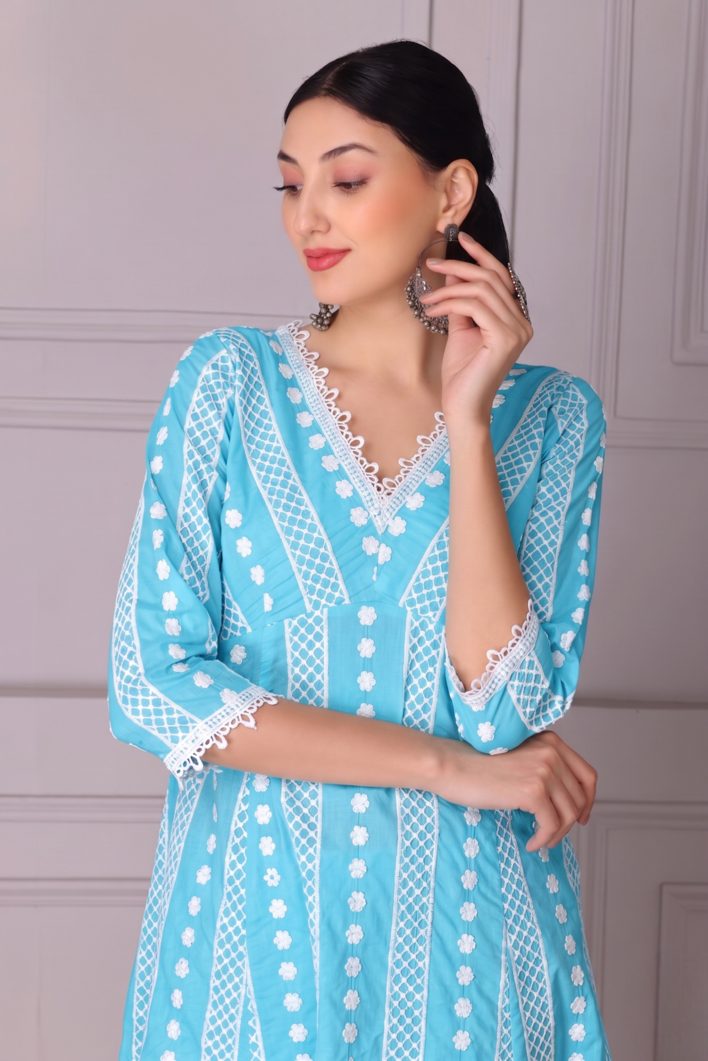 Baby Blue Lace Embroidered Kurta Set