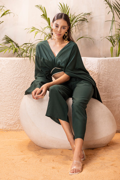 DEEP GREEN CROP TOP AND PANT CO-ORD SET