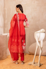 RED Crystal Suit SET WITH ORGANZA DUPATTA