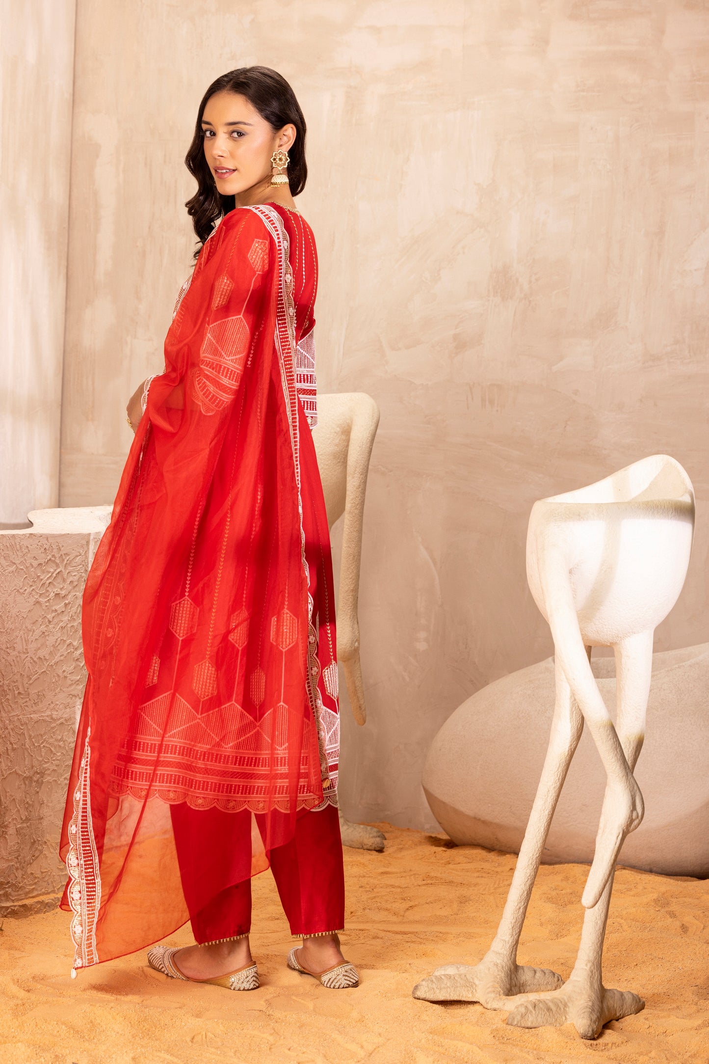 RED Crystal Suit SET WITH ORGANZA DUPATTA