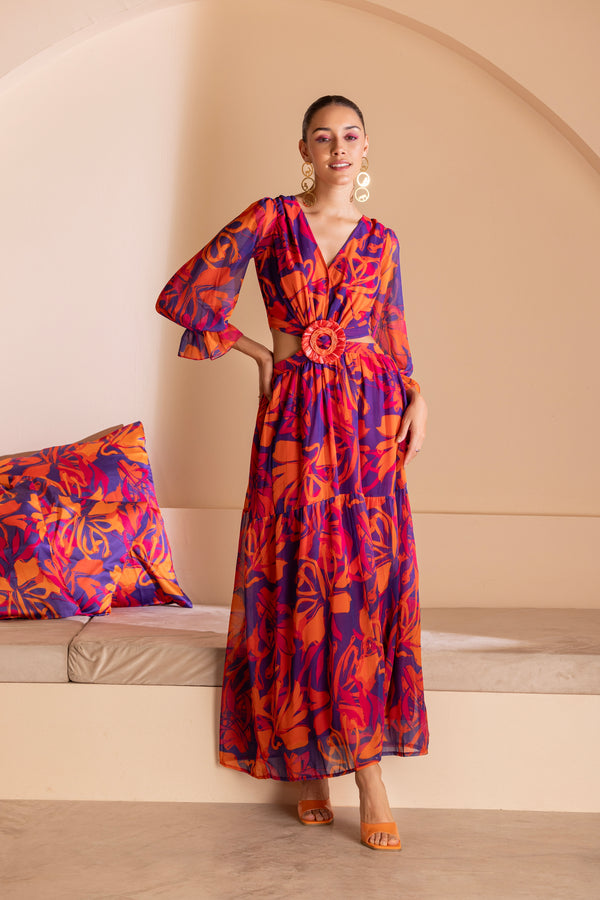 Color-Pop Cutout Printed maxi dress
