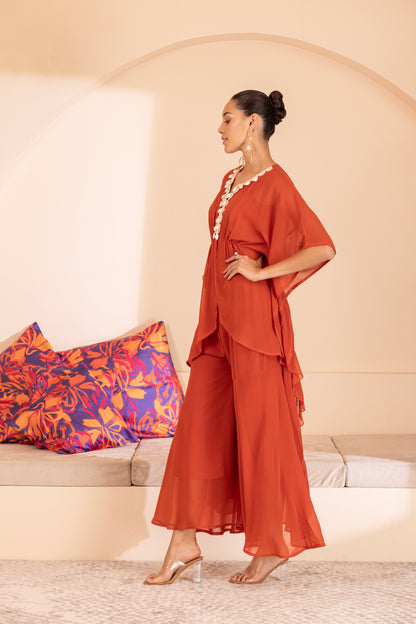 RUST SHELL EMBELISHED KAFTAN ENSEMBLE