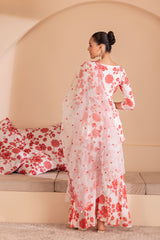 Cream and Red Floral Printed Suit Set
