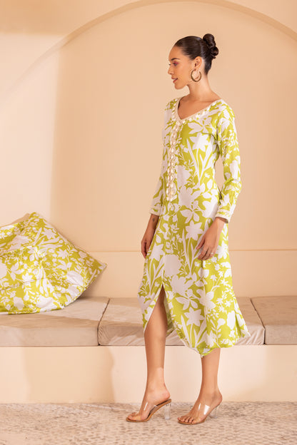 Lime Floral Printed Tunic Dress