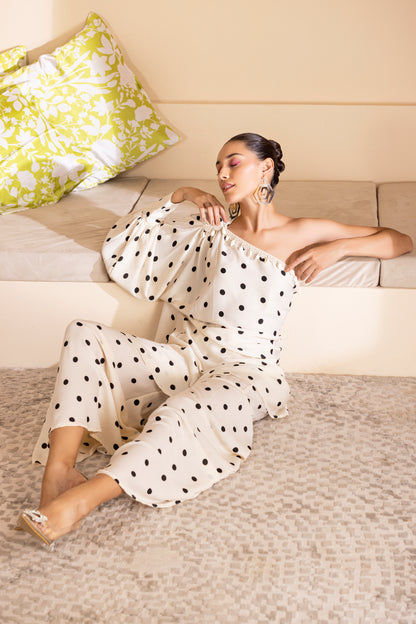 Cream Polka Dot Indie-Fusion Set