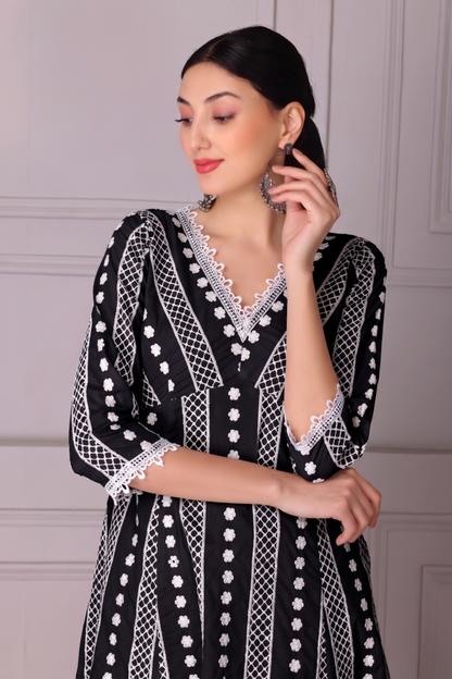 Black Lace Embroidered Kurta Set