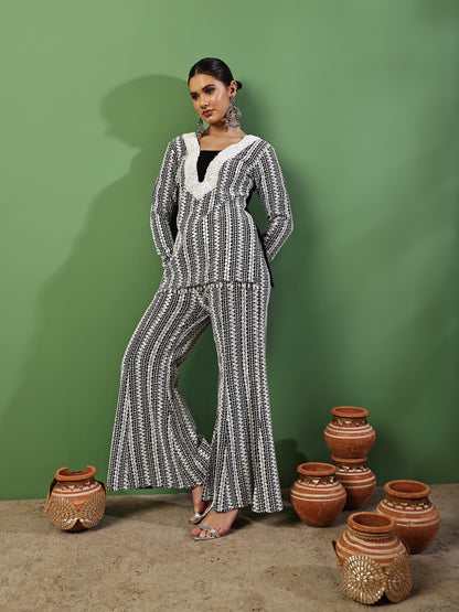 Black and White Sequence Embroidered Fusion Fit