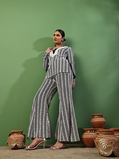 Black and White Sequence Embroidered Fusion Fit