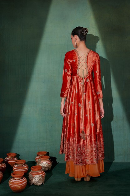 Burnt velvet Suit Set with Organza Dupatta