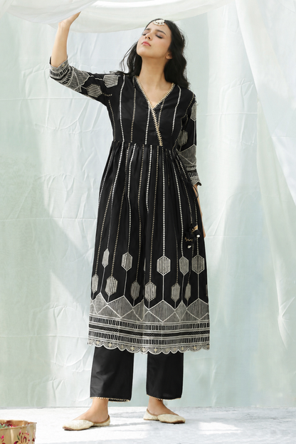 Black And Gold Chikankari Embroidered Kurta Set