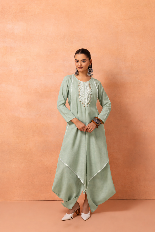 Tea Green Bohemian Long Jumpsuit Drape Dress