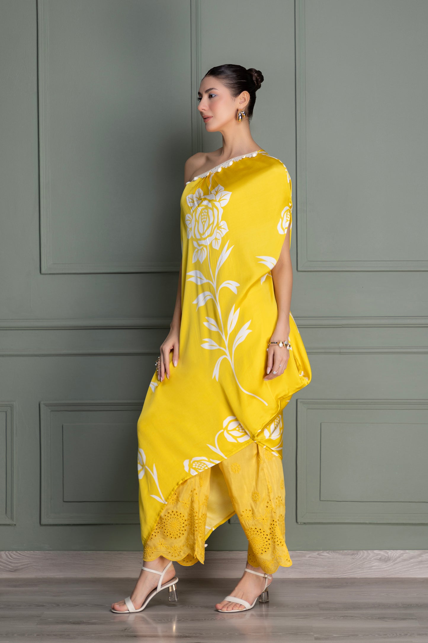 Yellow Drape Printed Indie-Fusion Set