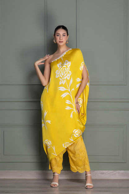 Yellow Drape Printed Indie-Fusion Set