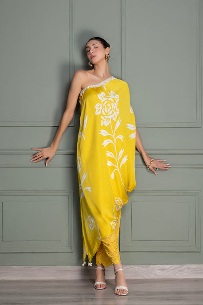 Yellow Drape Printed Indie-Fusion Set