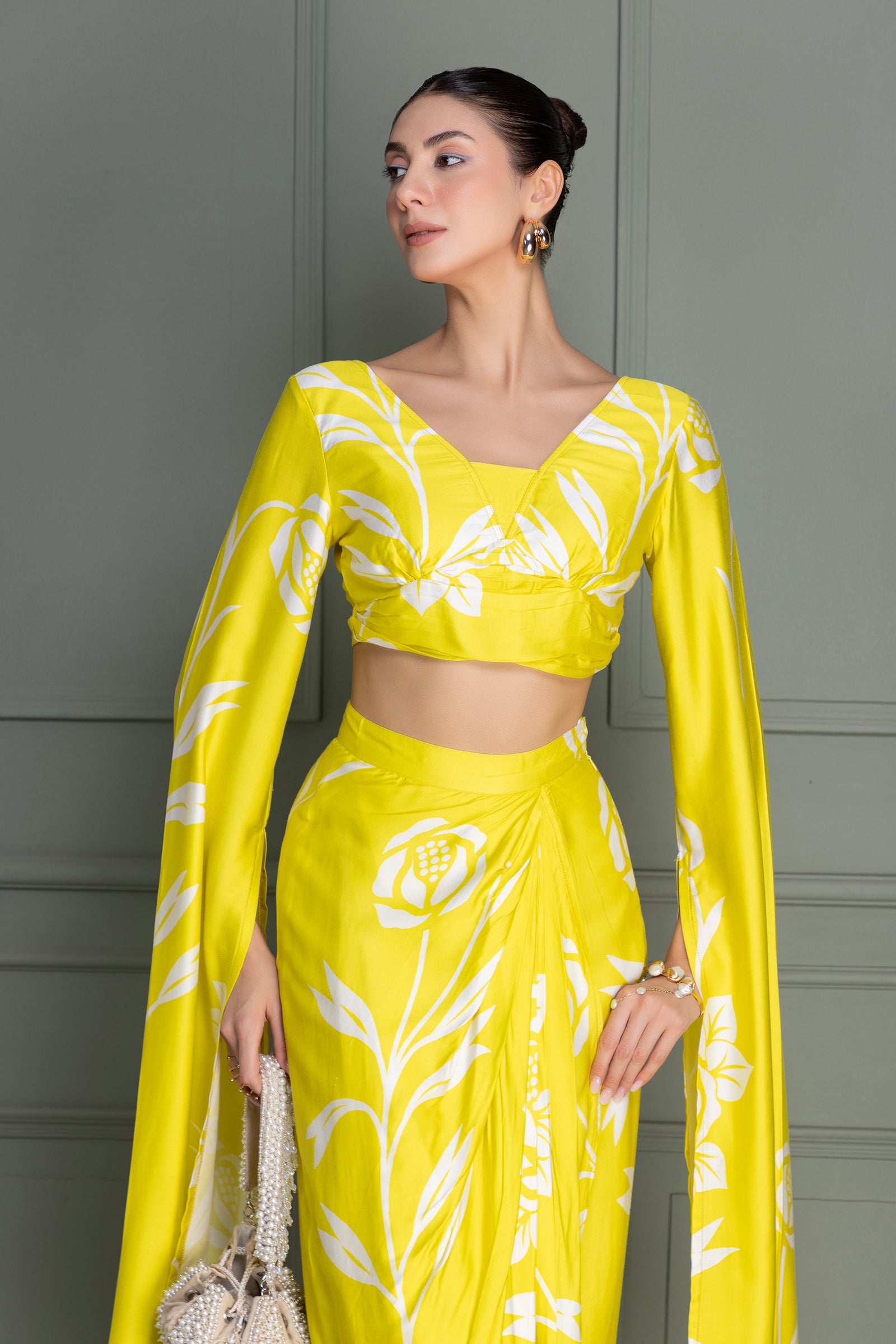 yellow floral print top