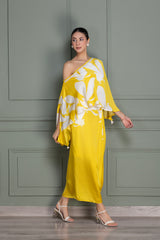 Eclectic Yellow Bird Flock Top and Dhoti Skirt Set