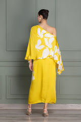 Eclectic Yellow Bird Flock Top and Dhoti Skirt Set