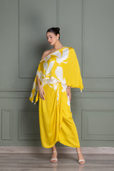 Eclectic Yellow Bird Flock Top and Dhoti Skirt Set