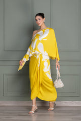 Eclectic Yellow Bird Flock Top and Dhoti Skirt Set