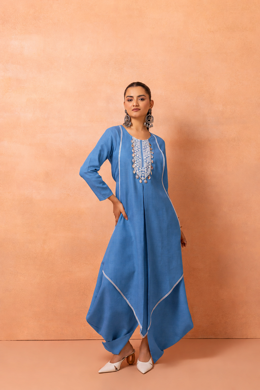 Quilt Blue Bohemian Long Jumpsuit Drape Dress