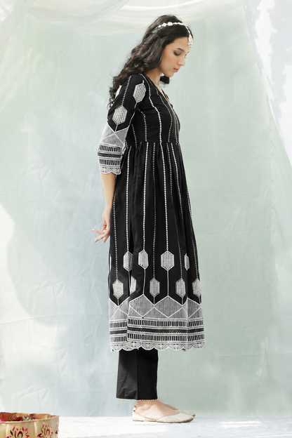 Black And Gold Chikankari Embroidered Kurta Set