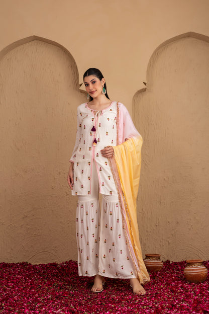 Pearly Floral Embroidered Suit Set