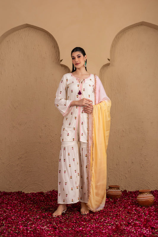 Pearly Floral Embroidered Suit Set