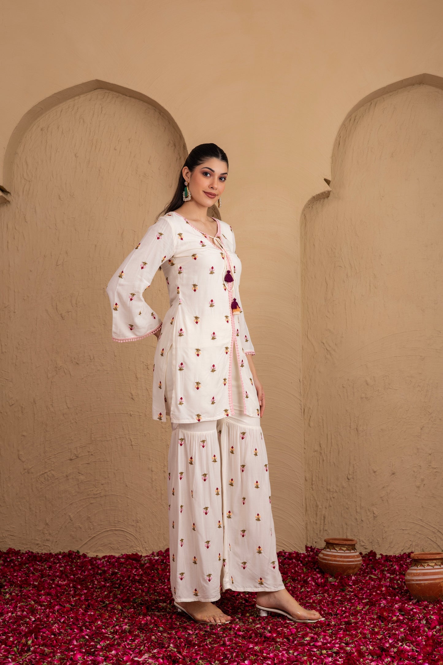 Pearly Floral Embroidered Suit Set