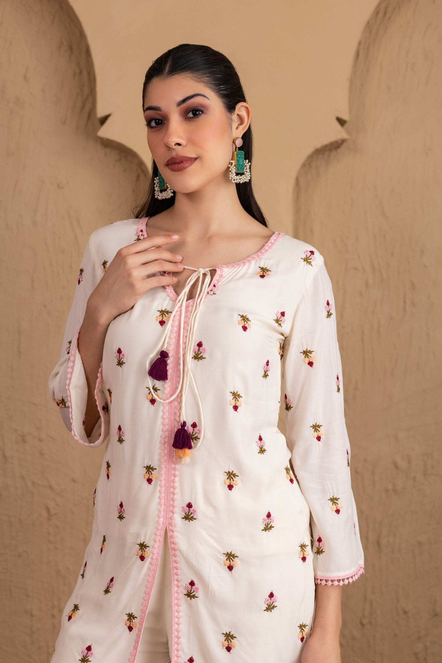 Pearly Floral Embroidered Suit Set