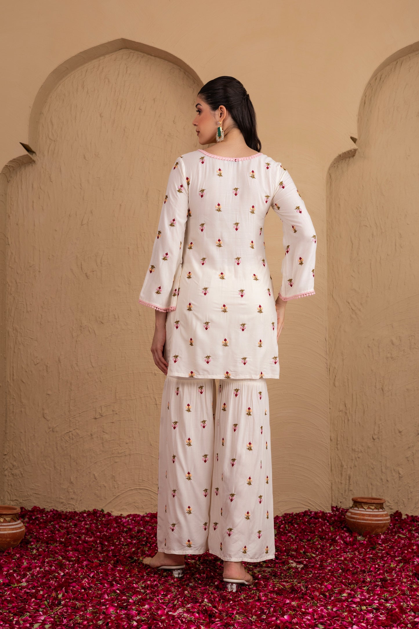 Pearly Floral Embroidered Suit Set