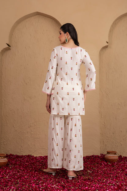 Pearly Floral Embroidered Suit Set