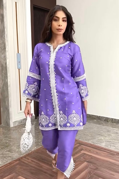 LILAC SEQUENCE EMBROIDERED KURTA SET
