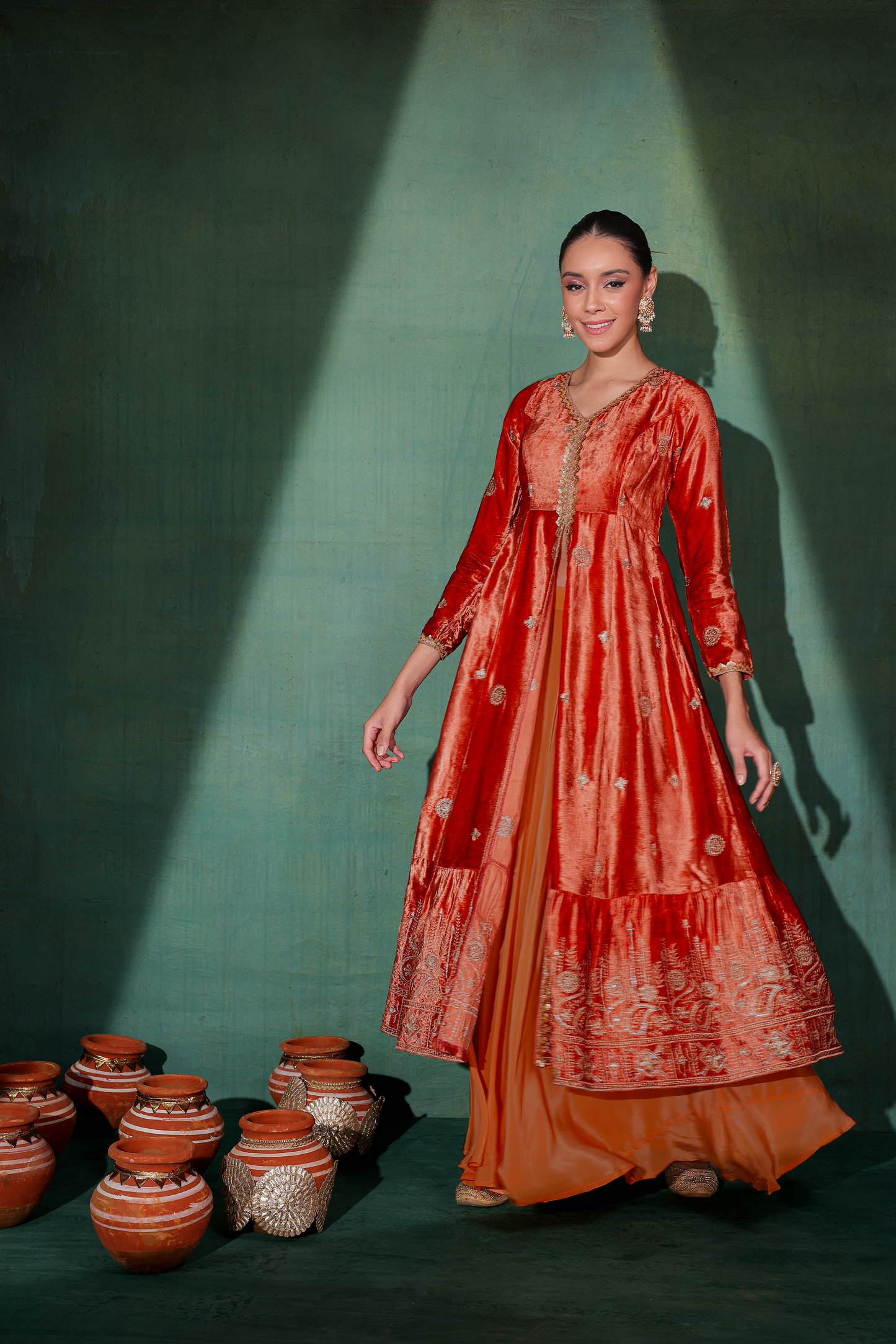 Burnt velvet Suit Set with Organza Dupatta