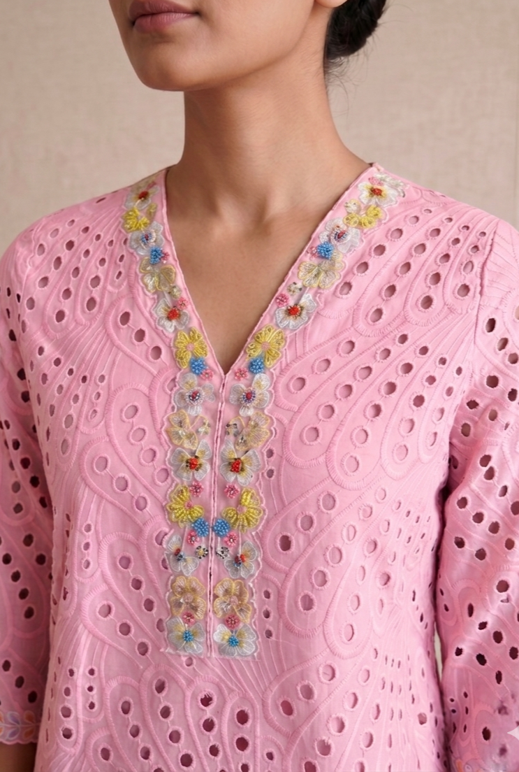 Baby Pink Embroidered Kurta Set