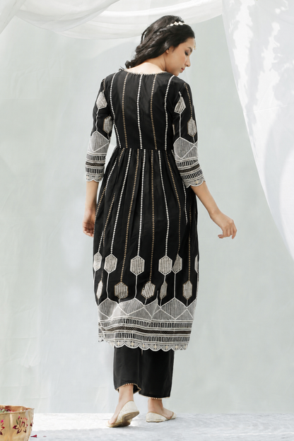 Black And Gold Chikankari Embroidered Kurta Set