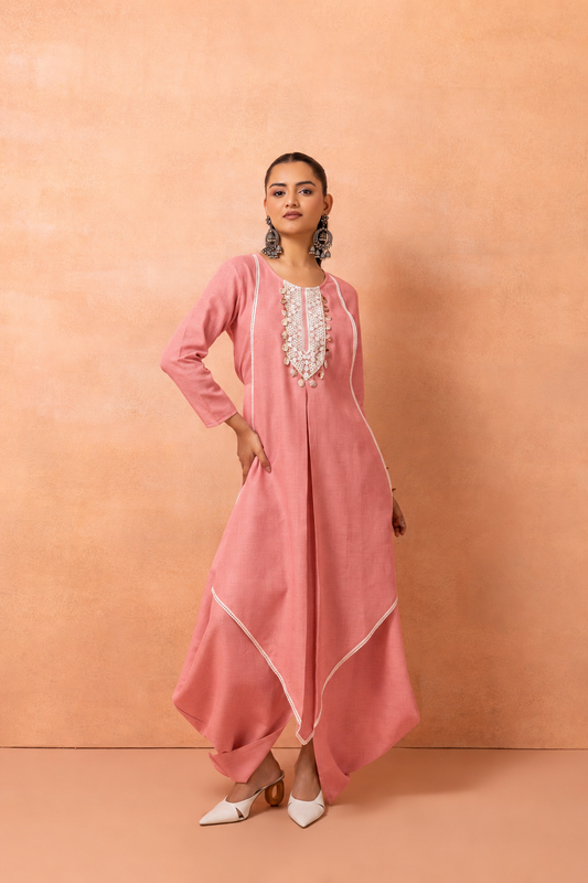 Pink Bohemian Long Jumpsuit Drape Dress