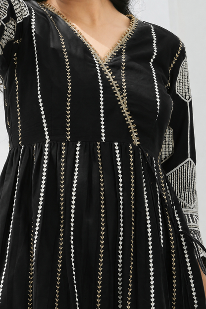 Black And Gold Chikankari Embroidered Kurta Set