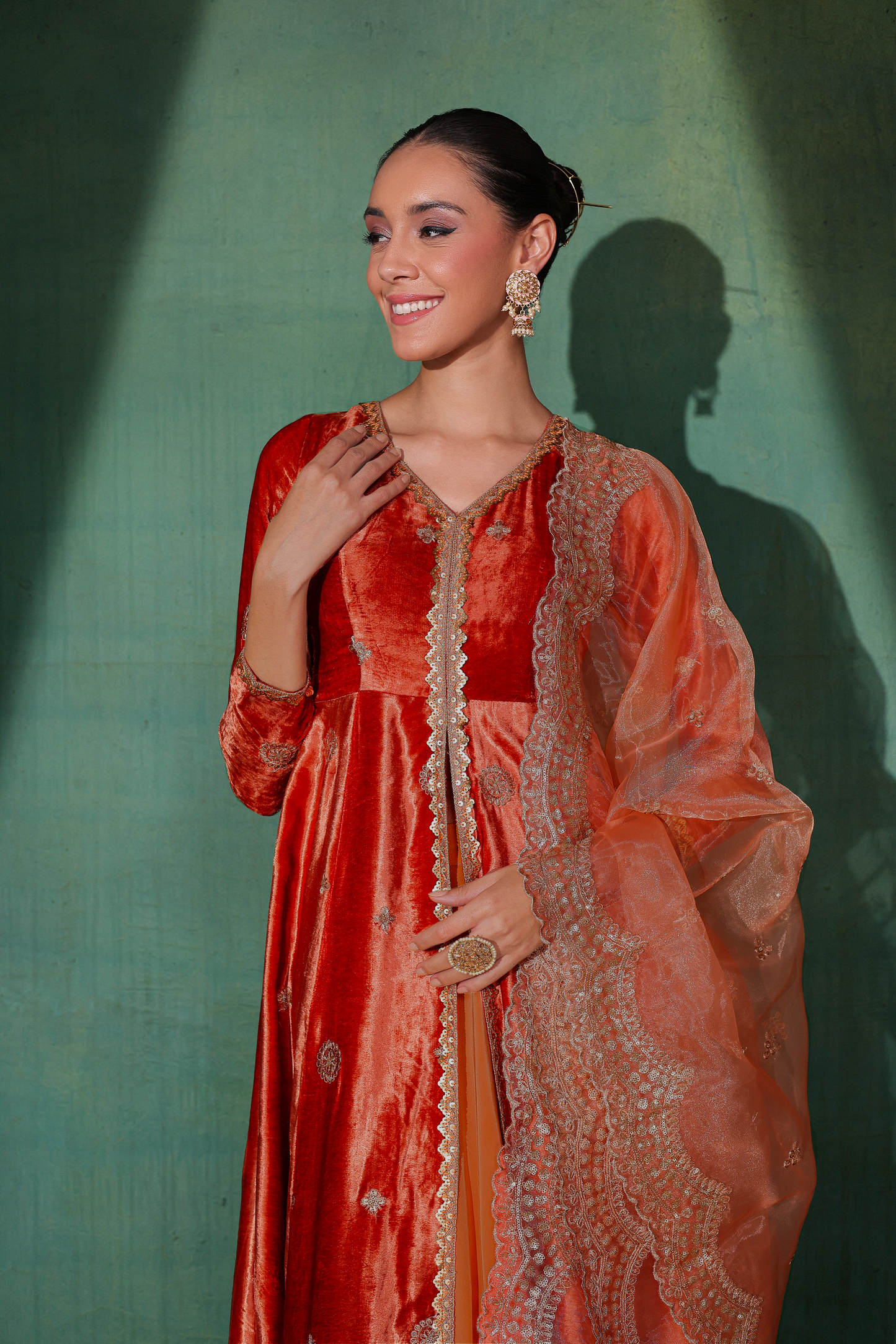 Burnt velvet Suit Set with Organza Dupatta