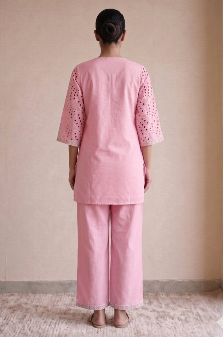 Baby Pink Embroidered Kurta Set