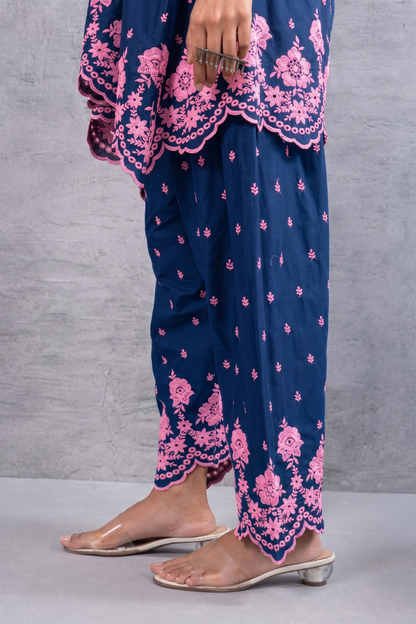 BLUE AND PINK HALTER EMBROIDERED FARSHI SALWAR SET