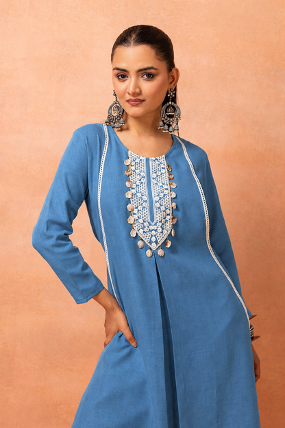 Quilt Blue Bohemian Long Jumpsuit Drape Dress