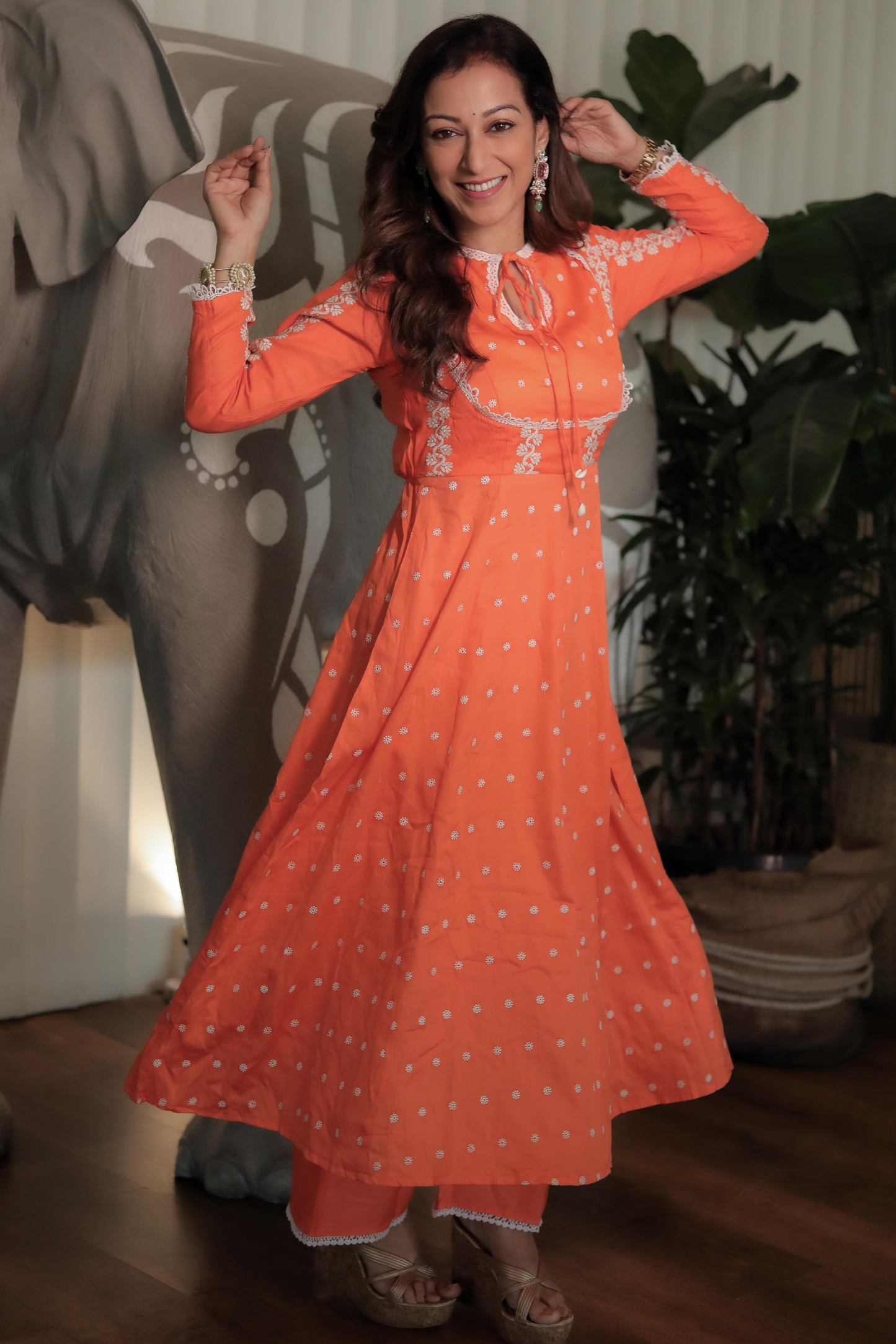 Squash Plum Embroidered Anarkali Set